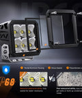 Exploded view of waterproof 2 Pack 4 Inch LED Pod Lights 120W Each 13500LM Beast Bright Flood Beam 120 Degree with 14AWG DT Connector.