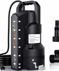 Heavy Hitter 3/4Hp Submersible Sump Pump Knocks Out Floodwater Fast, displaying control panel and fittings for drainage.
