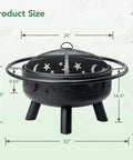 32 Inch Round Fire Pit With Mesh Cover And Fire Poker Star And Moon Design Wood Burning Outdoor Firepit For Patio Backyard