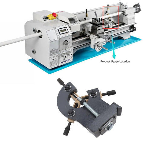 Rock Solid Mini Lathe Steady Rest Stabilizer With Adjustable Triple Jaws For 7x12 And 7x14 Benchtop lathing setup on a machine.