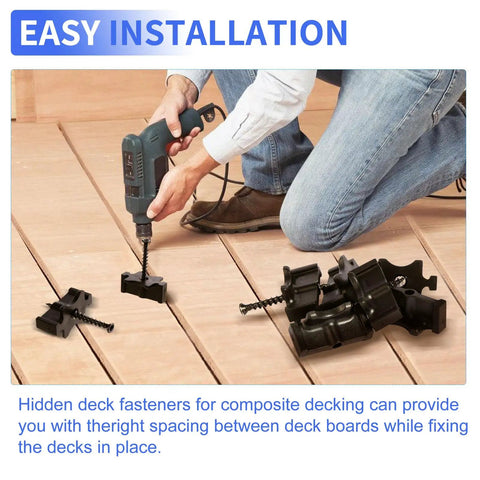 Kickass Heavy Duty Hidden Deck Clip Fastener Kit Featuring Rustproof Stainless Steel Screws And Magnetic Driver Bit For Grooved Composite Boards Ultimate Backyard Projects in use during installation.