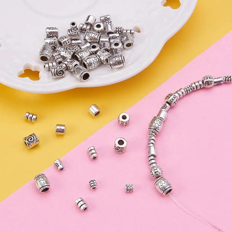 260 Pcs Tibetan Spacer Beads Set 7 Styles Antique Silver Column Tube Metal Spacers For Bracelet Necklace Jewelry Making Hole 1.5 To 3.5 mm Great For DIY Jewelry Projects And Bead Crafts