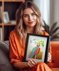 Woman holding Diversion Safe Picture Frame With Hidden Compartment And Fireproof Waterproof Money Bag For Cash And Valuables, 5x7 Inch Home Security Storage.