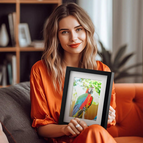 Woman holding Diversion Safe Picture Frame With Hidden Compartment And Fireproof Waterproof Money Bag For Cash And Valuables, 5x7 Inch Home Security Storage.