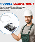Worker showing All In One 45 Degree Tile Chamfer Stand Kit with 39 inch water hose, compatible with 100 type angle grinders.