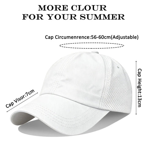 White Criss Cross Ponytail Baseball Cap For Women, Adjustable High Messy Bun Sun Hat, Quick Dry UV Protection, side view