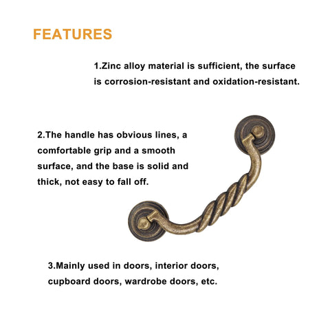 Two Pack Vintage Bronze Cabinet Pulls 4.25 Inch Center To Center For Doors Cabinets Chests And Drawers With Included M4 Screws 25mm And 40mm For Thick Or Thin Panels Durable Bronze Tone Hardware showing twisted design and features.