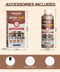 Top Shelf Water Based Wood Stain In Rich Teak Tone 250ml bottle with included brush and staining cloth for easy application.