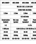 Horizontal Automatic Carton Paper Feeder Machine Docod OEM XP30PC technical specifications chart detailing model, power, and dimensions.