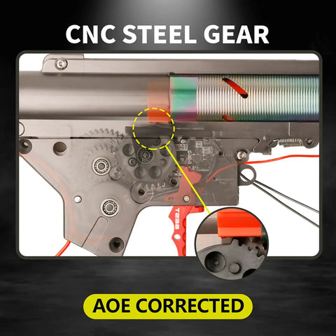 Airsoft Spiral Gear Set for AEG V2 V3 Gearbox Upgrade 13 to 1 CNC 40Cr Steel M4 AK MP5 G36 P90 detail with AOE correction