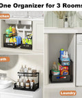 L Shaped Under Sink Organizer 2 Tier Pull Out Cabinet Drawer With Sliding Shelves Metal Under Sink Storage in kitchen, bath, laundry