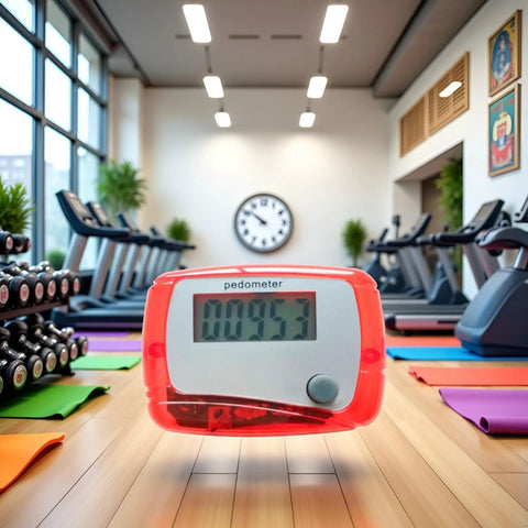 Mini Portable Pedometer With LCD Screen, Dope Step Counter For Walking Or Running, Tracks Distance In Miles, Calories Burned, Exercise Time, And Daily Goal Monitor, Lightweight Red Fitness Gadget in gym