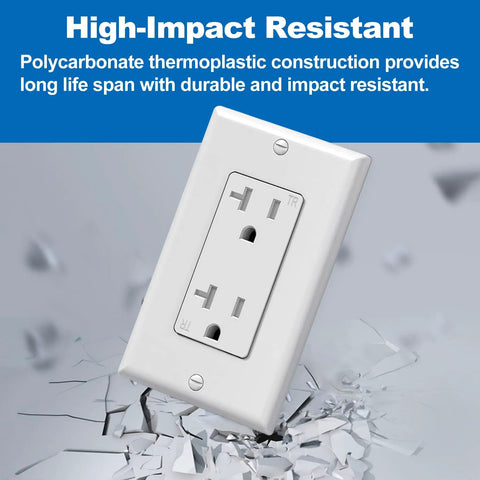 20 Pack Decor Wall Receptacle Outlet With Wall Plate, 20 Amp Tamper-Resistant TR Electrical Outlet, 125V, 2500W, shatterproof display