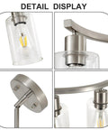 Close-up details of Three Light Brushed Nickel Pendant Chandelier For Kitchen Island, showing clear glass shade and brushed nickel finish.