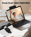 Crisp 1080P HD Webcam For PC Laptop And Desktop USB Streaming Camera With Built In Microphone Plug And Play shown in use on laptop