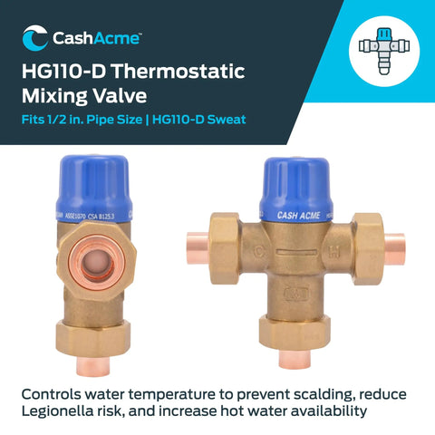 Half Inch Thermostatic Mixing Valve With Sweat Connections And Barb Fittings, Integral Checks, Brass Plumbing Fitting HG110-D