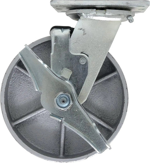 Badass Heavy Duty Caster Wheels, Pure Steel Industrial Top Plate Rig with precision swivel and brake on 8 inch wheel.