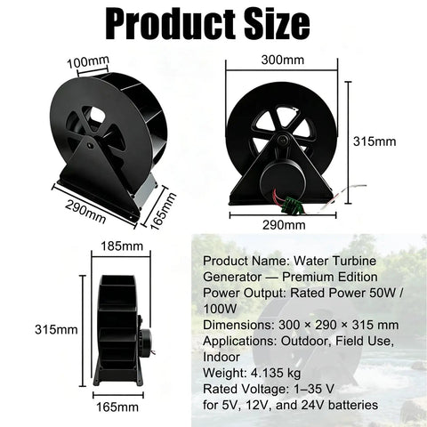 Dimensions of Low Speed Hydroelectric Water Wheel Generator For Outdoor Power And Off Grid Living, 50W hydropower system