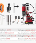 2 Inch Magnetic Drill Press Beast Power With 210mm Max Stroke 13000N Magnetic Force 1450W 820 RPM Portable Electric Mag Drill shown with accessories