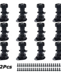 12 Pack Adjustable Leveler Feet 3.9 to 5 Inches with screws, Black Plastic Furniture Levelers for Cabinet Edges, Tables, Shelves