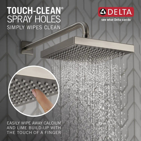 Brushed Nickel 8-Inch Rain Shower Head Square Overhead Rainfall, 2.5 GPM Flow, Stainless Steel RP50841SS, Soft Rain Spray