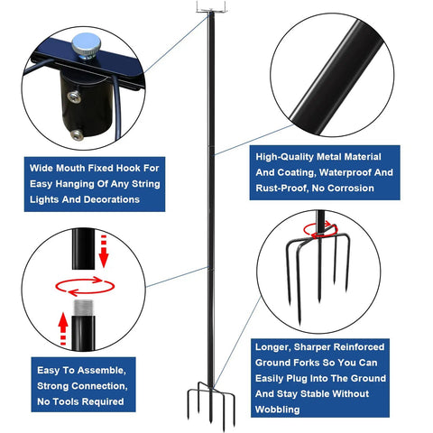 Diagram of Sturdy Metal String Light Poles 2 Pack For Outdoor Use Beefy Weatherproof And Built To Last With Rust Resistant Coating
