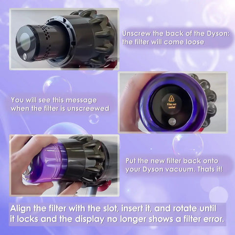 Steps to replace 4 Pack V11 Vacuum Filters Replacement For Cordless Vacuum Cleaner Compatible With SV14 SV15 SV17 SV22 SV28