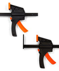 Two Six Inch Quick Release Track Saw Clamps Set 2 Pack For Universal Track Saw Systems with easy release buttons and grips