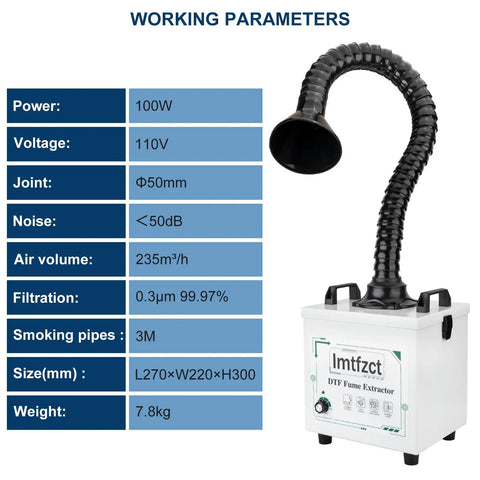 Powerful Solder Smoke Extractor For DTF Printing 100W Low Noise With 3 Stage Filtration display and specifications