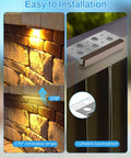8 Pack 7 Inch LED Hardscape Lighting Kit Dope Outdoor Step Lights For Pavers And Retaining Walls IP68 Waterproof Low Voltage 12 To 36V AC DC Landscape Lights 2700K Warm White 40000 Hour Lifespan, showing installation on stone wall with 270° rotatable angle and cuttable backsplash.