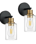 2 Pack Black And Gold Wall Sconces With Clear Glass Shades Sleek Modern Farmhouse Vanity Lights For Bathroom Bedroom And Living Room Durable Thickened Glass Easy Mount Sconce Lighting Fixtures