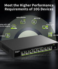 8 Port 10G Ethernet Unmanaged Switch With 8x 10Gb Base-T Ports, 160Gbps Switching, Plug And Play For NAS, PC, WiFi 7 Router