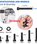 All In One M3 Screws Assortment Kit For 3D Printers Featuring 620Pcs Hex Socket Head Cap Bolts with nuts and washers shown