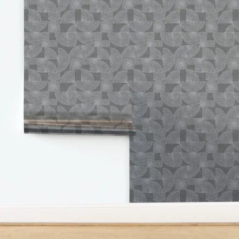 Top Shelf Sleek Silver Metallic Wallpaper Featuring Bold Geometric Dots And Textured Fibrous Finish With Paste The Wall Application For A Straight Up Dope Indoors Accent Wall Made In Usa on display.