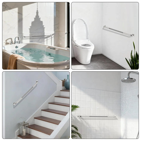48 Inch Tough As Nails Shower Grab Bar Crafted From Heavy Duty Stainless Steel With A Knurled Anti Slip Coating To Keep Your Bathroom Handrail Rock Solid And Support Up To 500 Lbs Safely in various bathroom settings.
