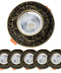 Top Shelf Retro Led Downlight 6 Pack Recessed Ceiling Lights Featuring Butter Smooth Baffle Trim with ornate design.