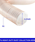 Heavy Duty 1.5 Inch Clear Polyurethane Dust Collection Hose With Hose Clamps Flexible Air Tubing For Shop Vacs close-up end view