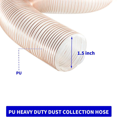 Heavy Duty 1.5 Inch Clear Polyurethane Dust Collection Hose With Hose Clamps Flexible Air Tubing For Shop Vacs close-up end view