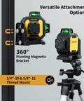 Pro Grade Green Beam Laser Level With Receiver Kit, 360 self-leveling laser on tripod with magnetic bracket for construction