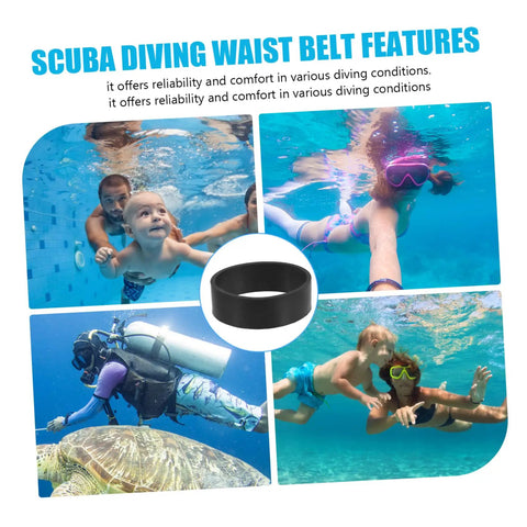Collage of divers with Diving Fixing Bands 5 Pieces 1.25In Elastic Rubber Straps for secure scuba backplate