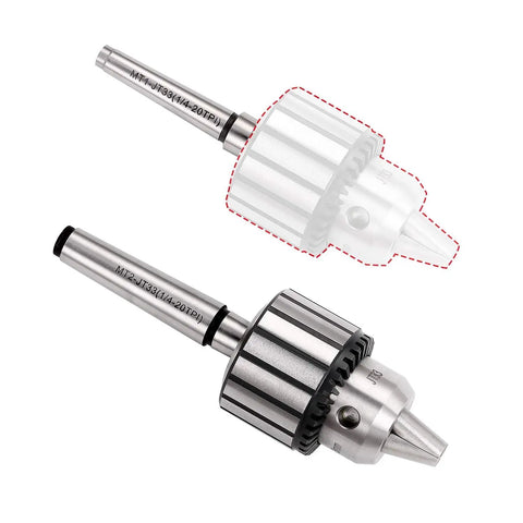 Heavy Duty 4 Piece 1/2 Inch Drill Chuck Kit With Genuine JT33 Taper Shank showcasing metal chuck and tapered shank.