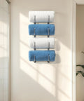 4 Tier Wall Mounted Towel Rack Organizer For Towels Blankets And Bath Sheets Space Saving Storage silver rack with towels
