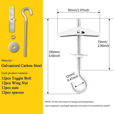Heavy Duty Steel Toggle Bolts With Swag Hooks For Drywall Mounting Rock Solid Rustproof Wall Anchors That Hold Firm And Deliver A No Sweat Hang For Any Home Or Garage Project Today