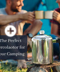 Stainless Steel Coffee Percolator For Stovetop 37oz 2 To 8 Cup Pot With Cool Touch Handle perfect for camping and home use