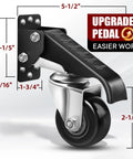 Heavy Duty Retractable Caster Wheels For Workbenches 700 Lb Capacity detailed view of pedal dimensions and mechanism.