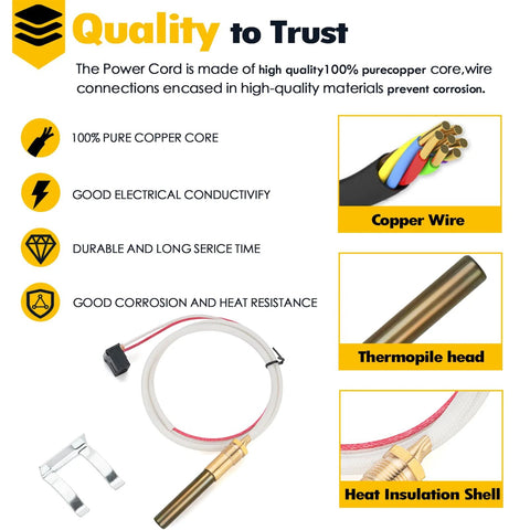 Thermopile sensor component with copper head and insulated wiring for pilot burner (750mV)