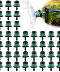 One Quarter Inch Adjustable Drip Emitter Set Of 100 For Garden Watering, Anti Clog Flow Control Sprayers With 4 To 7 mm Barbed Tubing
