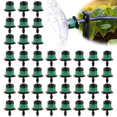 One Quarter Inch Adjustable Drip Emitter Set Of 100 For Garden Watering, Anti Clog Flow Control Sprayers With 4 To 7 mm Barbed Tubing
