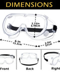 30 Pack Clear Safety Goggles Over Glasses Anti Fog Eye Protection dimensions and multiple angles view with adjustable strap