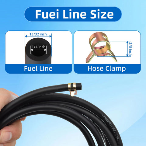 10 Ft Quarter Inch ID Fuel Line Hose Kit With 20 Clamps For Small Gas And Diesel Engines Generators And Powersports, Flexible Rubber
